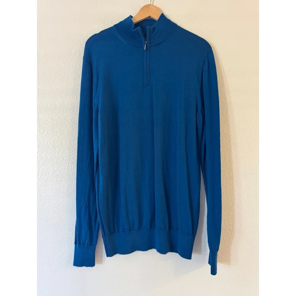 Styleworks 100% Wool Quarter Zip Sweater Mock Neck Small Blue Excellent